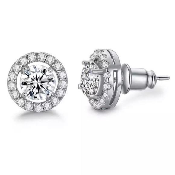 New Round Stud Diamond Sterling Silver Earrings, nice Earrings, cute Earrings - Picture 3 of 4